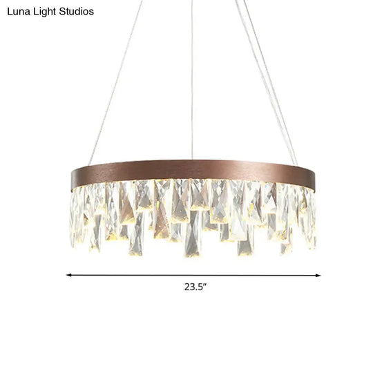 Brown Led Crystal Block Chandelier Light Contemporary Suspension For Living Room 16/23.5/31.5 Wide