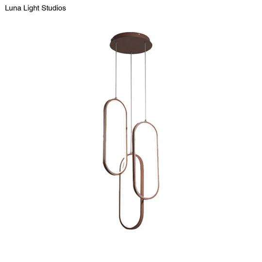 Brown Metal Oval Frame Led Pendant With Simple Style Down Lighting - Warm/White Light