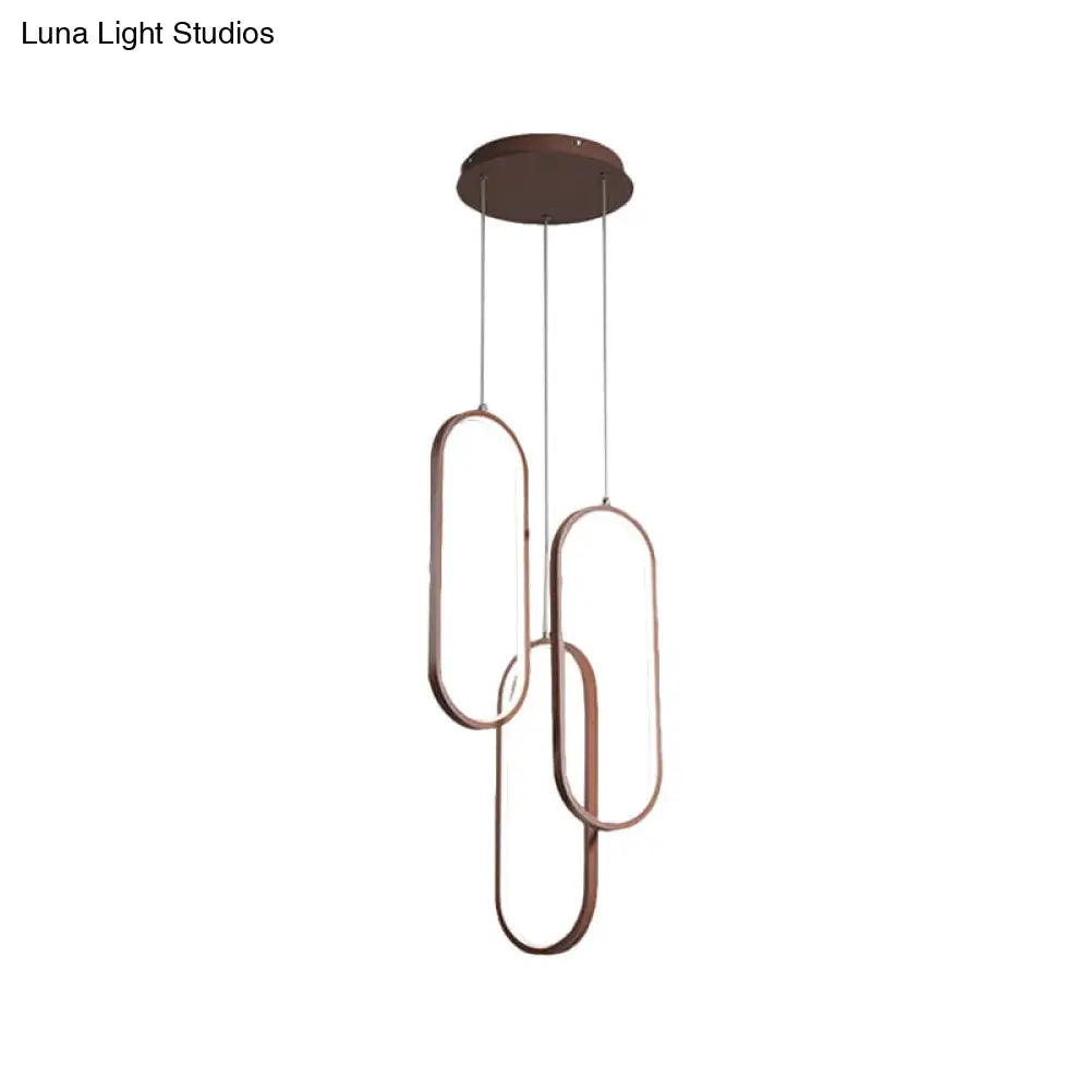 Oval Frame Multi Pendant Led Down Lighting- Metallic Brown Finish With Warm/White Light