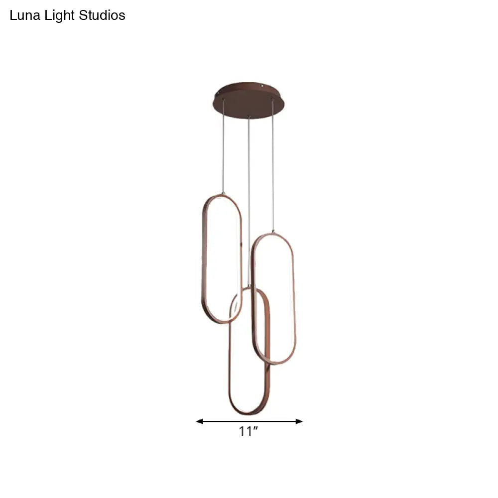 Brown Metal Oval Frame Led Pendant With Simple Style Down Lighting - Warm/White Light