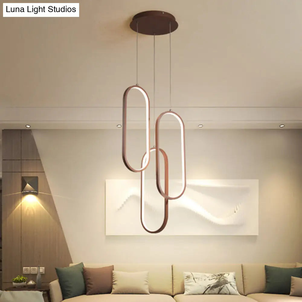 Oval Frame Multi Pendant Led Down Lighting- Metallic Brown Finish With Warm/White Light / Warm