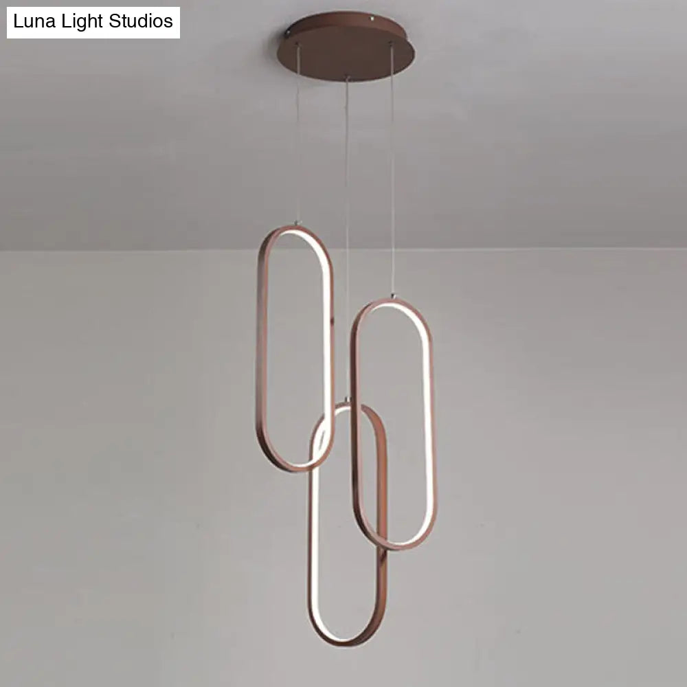 Oval Frame Multi Pendant Led Down Lighting- Metallic Brown Finish With Warm/White Light