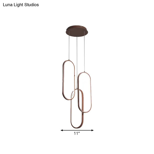 Oval Frame Multi Pendant Led Down Lighting- Metallic Brown Finish With Warm/White Light