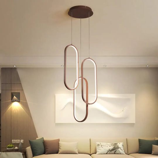 Brown Metal Oval Frame Led Pendant With Simple Style Down Lighting - Warm/White Light / Warm