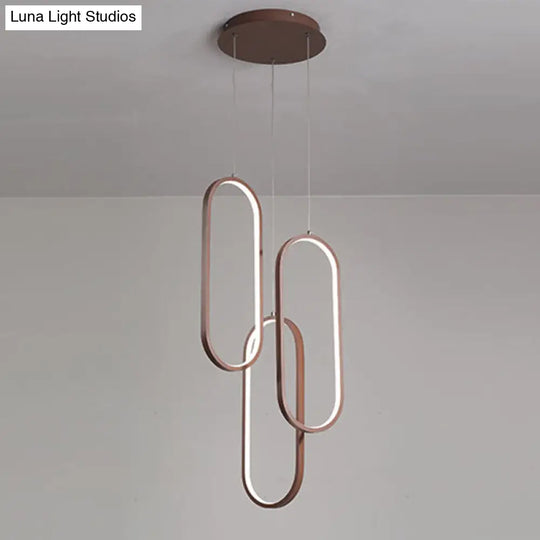 Brown Metal Oval Frame Led Pendant With Simple Style Down Lighting - Warm/White Light