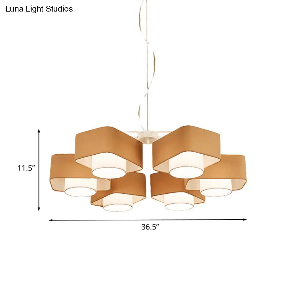 Brown Nordic Fabric Chandelier Pendant - 6 Head Hanging Light Fixture For Over Table