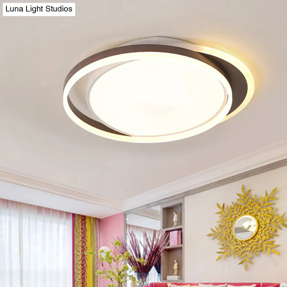 Brown Orbit Led Flush Mount Ceiling Light For Living Room - Simple 16’/19.5’ Wide Warm/White