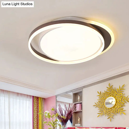 Brown Orbit Led Flush Mount Ceiling Light For Living Room - Simple 16’/19.5’ Wide Warm/White