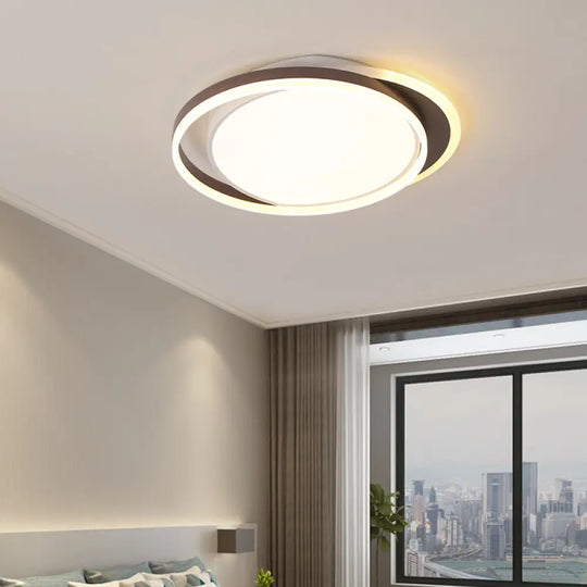 Brown Orbit Led Flush Mount Ceiling Light For Living Room - Simple 16’/19.5’ Wide Warm/White