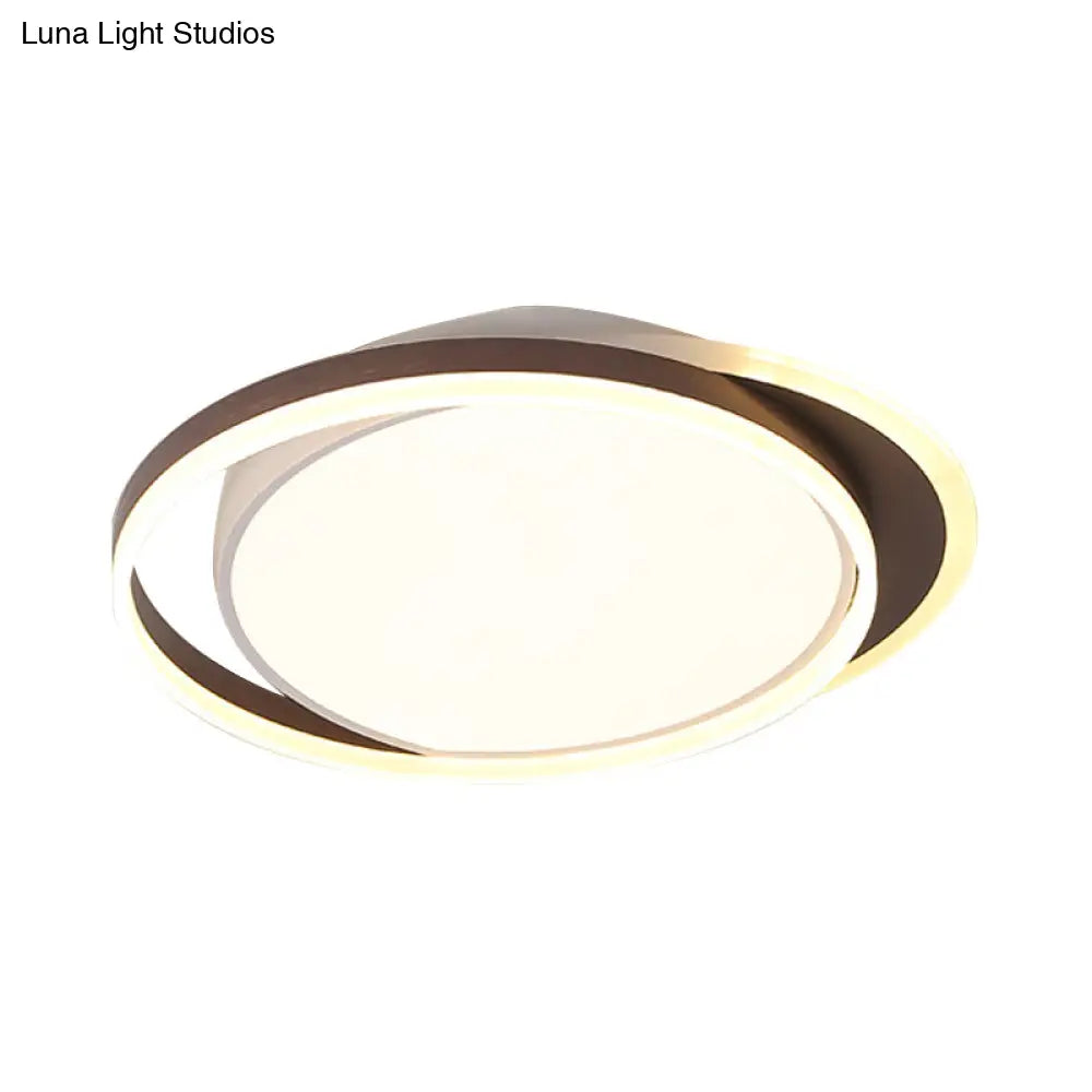 Brown Orbit Led Flush Mount Ceiling Light For Living Room - Simple 16/19.5 Wide Warm/White Acrylic