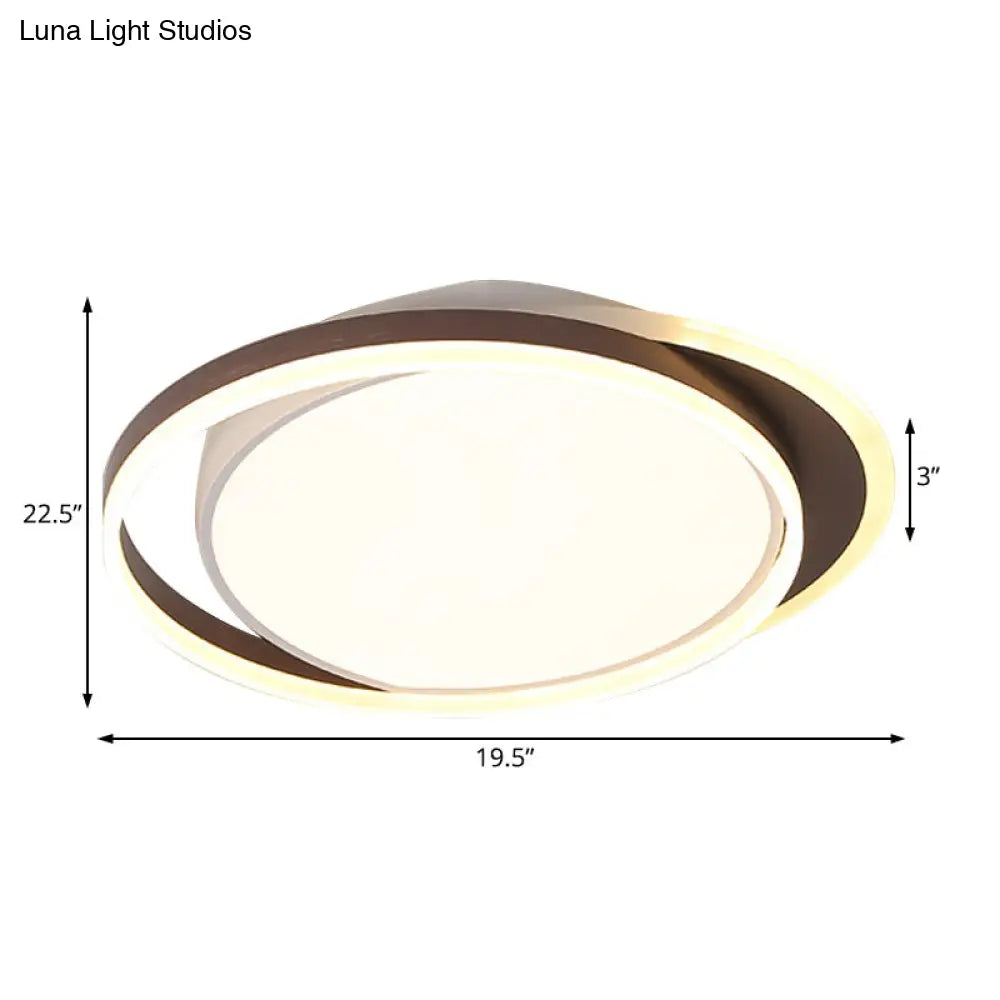 Brown Orbit Led Flush Mount Ceiling Light For Living Room - Simple 16/19.5 Wide Warm/White Acrylic