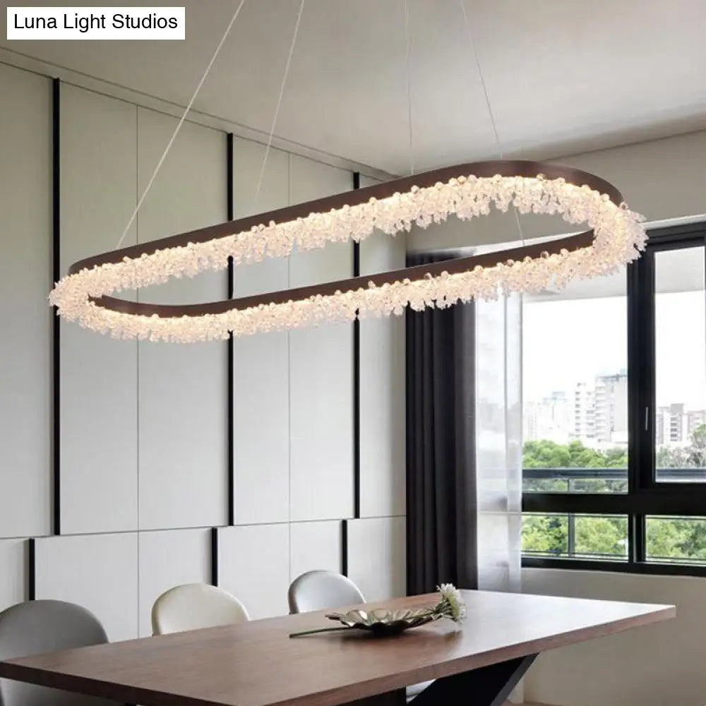 Contemporary Crystal Led Chandelier With Brown Oval Suspension And Multiple Light Options / Natural