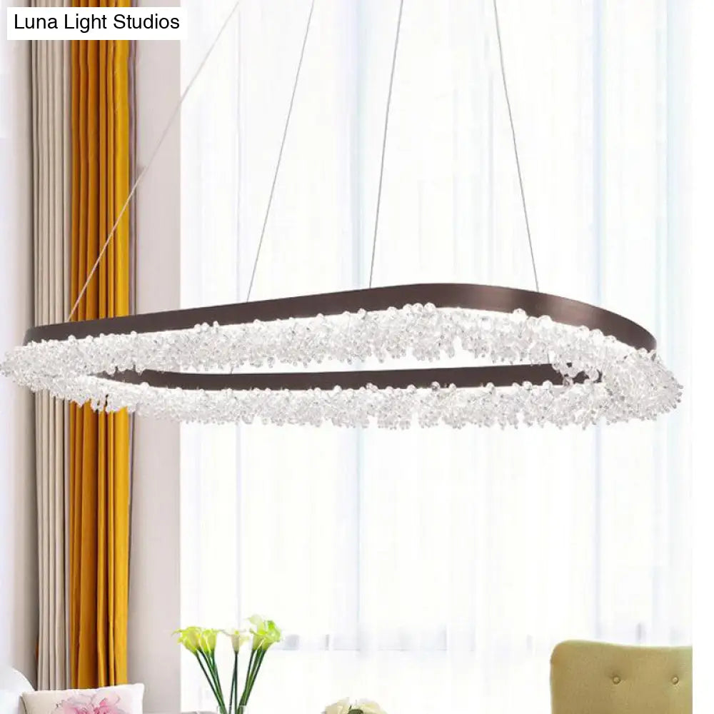 Contemporary Crystal Led Chandelier With Brown Oval Suspension And Multiple Light Options / White