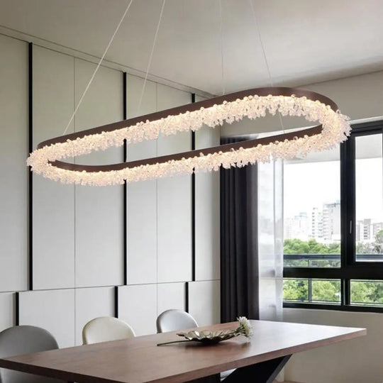 Brown Oval Crystal Led Chandelier Light Fixture With Suspension For Contemporary Lighting In