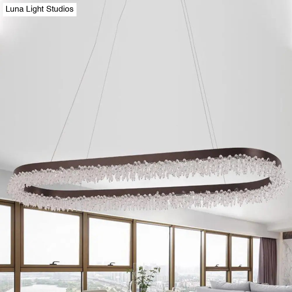 Brown Oval Crystal Led Chandelier Light Fixture With Suspension For Contemporary Lighting In