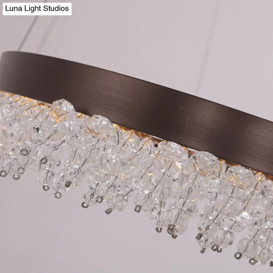 Brown Oval Crystal Led Chandelier Light Fixture With Suspension For Contemporary Lighting In