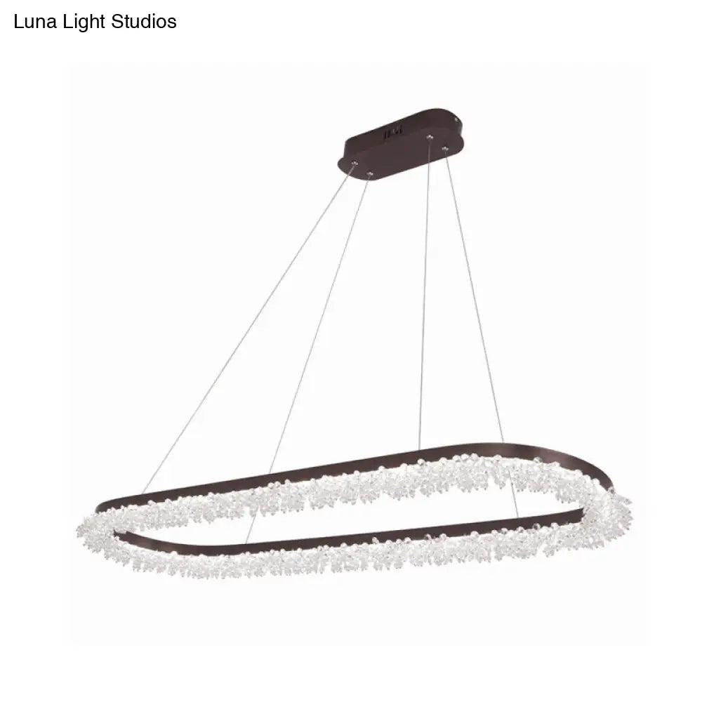 Brown Oval Crystal Led Chandelier Light Fixture With Suspension For Contemporary Lighting In