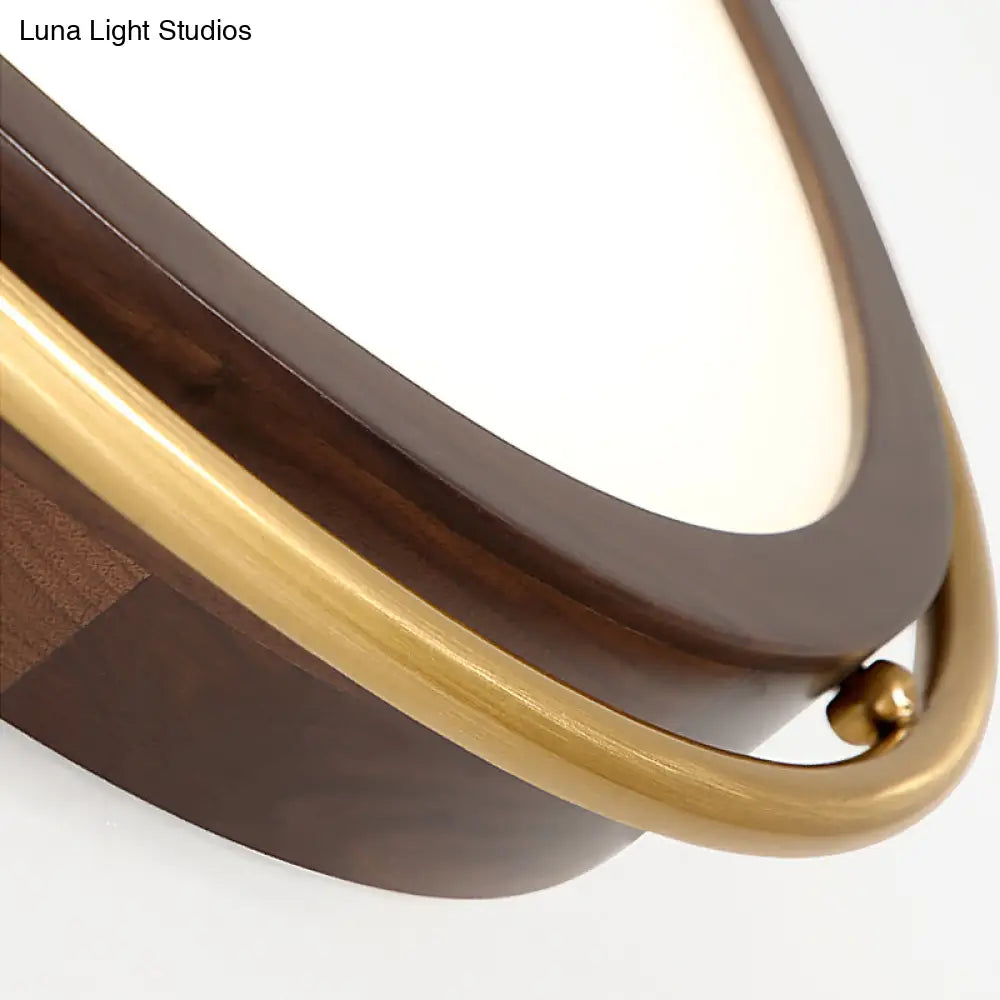 Brown Round Wooden Led Ceiling Light Fixture - 13/17 Diameter Flush Mount Lamp Kit