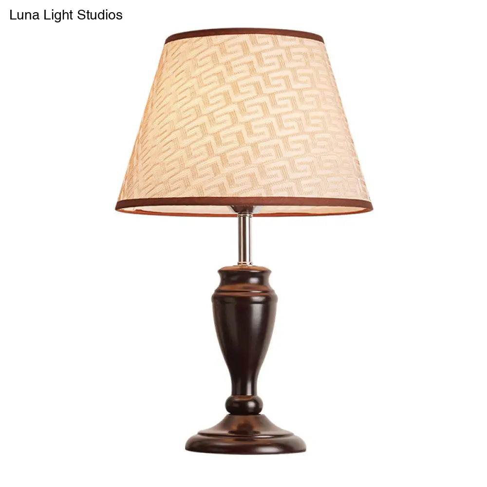 Brown Table Lamp With Tapered Fabric Shade And Floral/Slashed/Geometric Pattern Rustic Light For