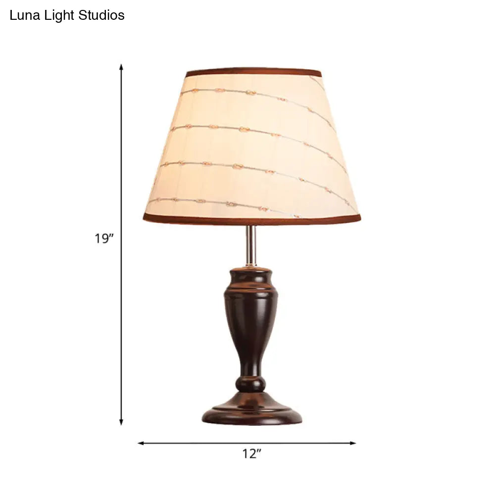 Brown Table Lamp With Tapered Fabric Shade And Floral/Slashed/Geometric Pattern Rustic Light For