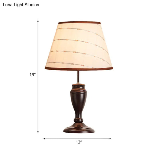 Brown Table Lamp With Tapered Fabric Shade And Floral/Slashed/Geometric Pattern Rustic Light For