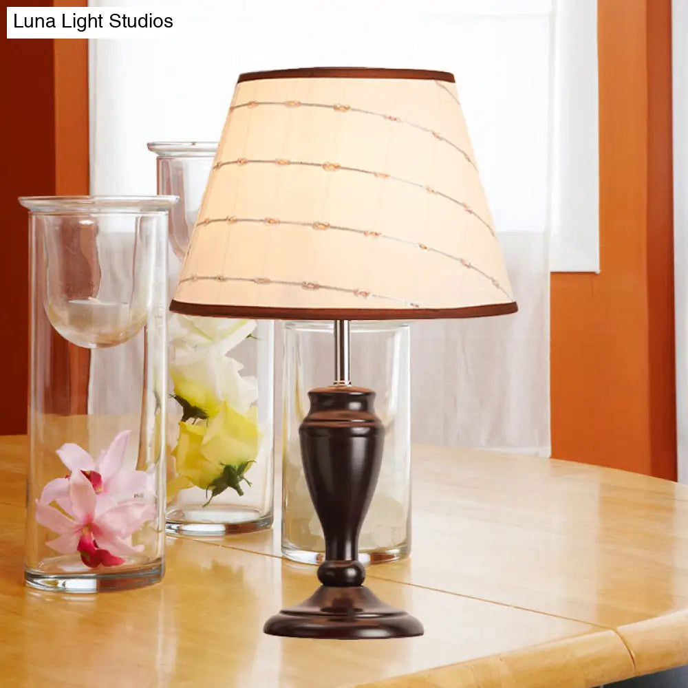 Brown Table Lamp With Tapered Fabric Shade And Floral/Slashed/Geometric Pattern Rustic Light For