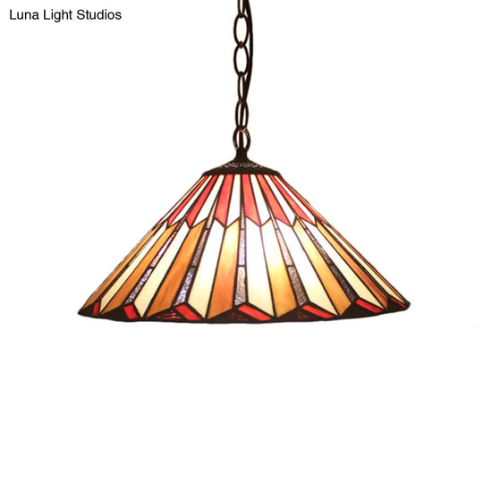 Tiffany Stained Glass Pendant Light Fixture - Brown Conical Design Ideal For Living Room Ceiling