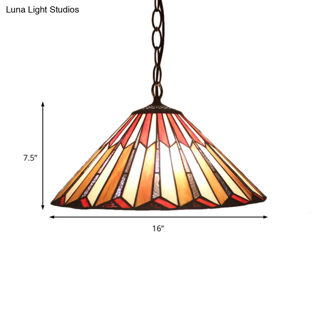 Brown Tiffany Hanging Pendant Light: Stained Art Glass Ceiling Fixture For Living Room