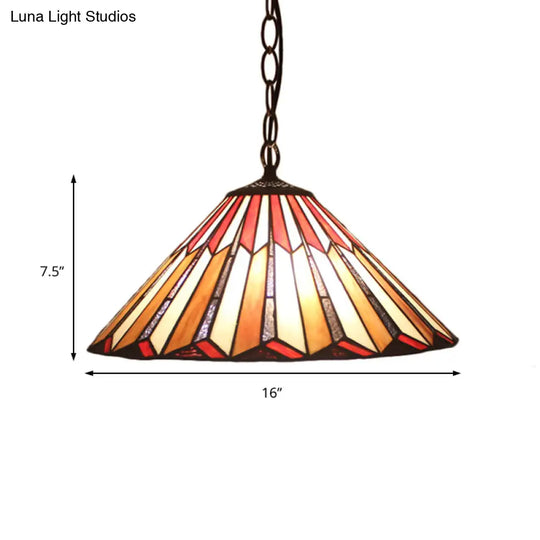 Brown Tiffany Hanging Pendant Light: Stained Art Glass Ceiling Fixture For Living Room