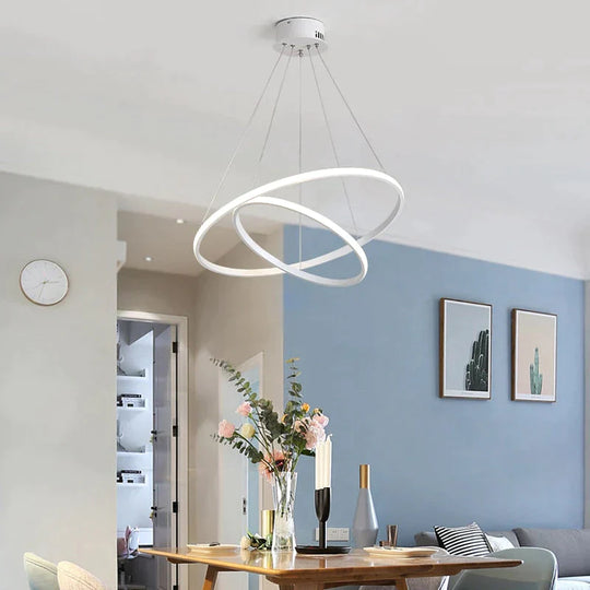 Brown/White Modern LED Pendant Lights For Living Room Bedroom Dining Room Indoor Home 1/2/3/4 Circle Rings Deco Pendant Lamp