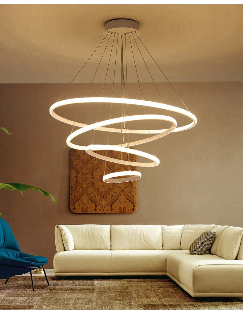 Brown/White Modern LED Pendant Lights For Living Room Bedroom Dining Room Indoor Home 1/2/3/4 Circle Rings Deco Pendant Lamp