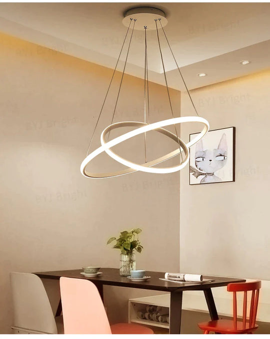 Brown/White Modern LED Pendant Lights For Living Room Bedroom Dining Room Indoor Home 1/2/3/4 Circle Rings Deco Pendant Lamp