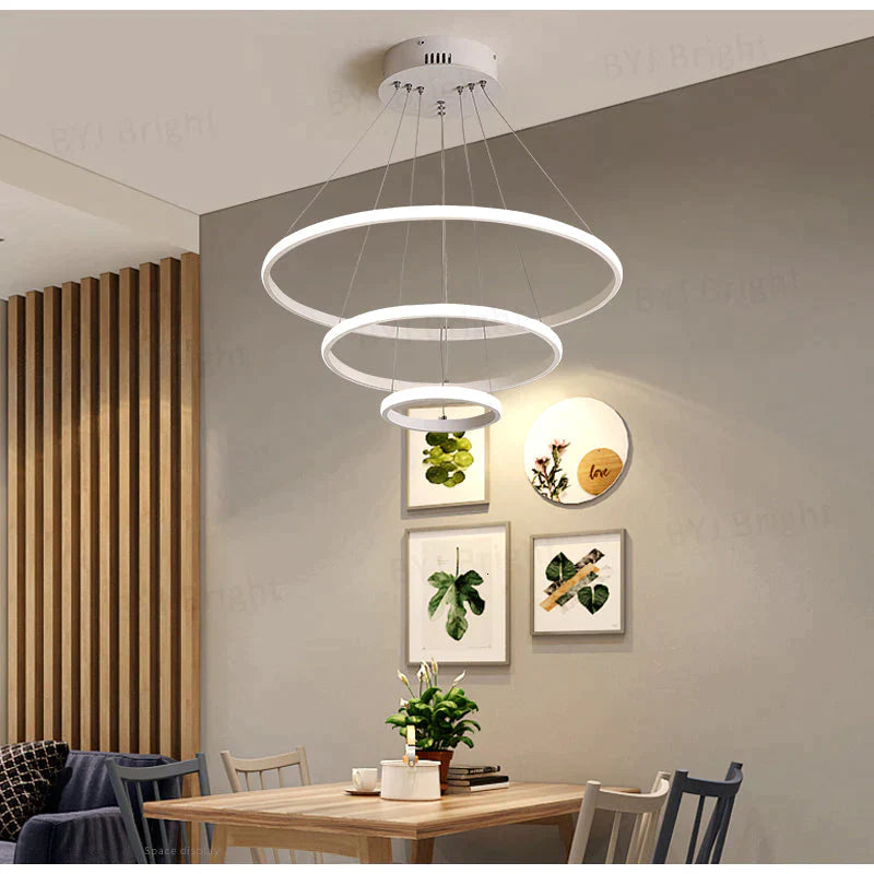 Brown/White Modern LED Pendant Lights For Living Room Bedroom Dining Room Indoor Home 1/2/3/4 Circle Rings Deco Pendant Lamp