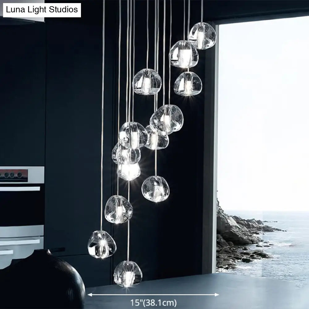 Modern Nordic Led Clear Bubble Glass Mini Pendant Light - Round Stair Hanging Lamp