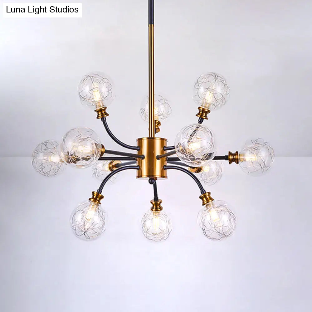 Bubble Suspended Lighting: Contemporary Glass Chandelier With 12/16-Lights And Elegant Curvy Arm In