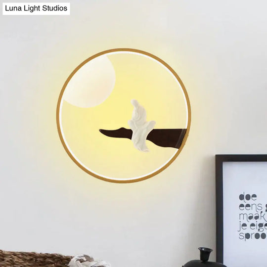 Buddha Wooden Mural Led Wall Lamp In Black/Beige For Bedside