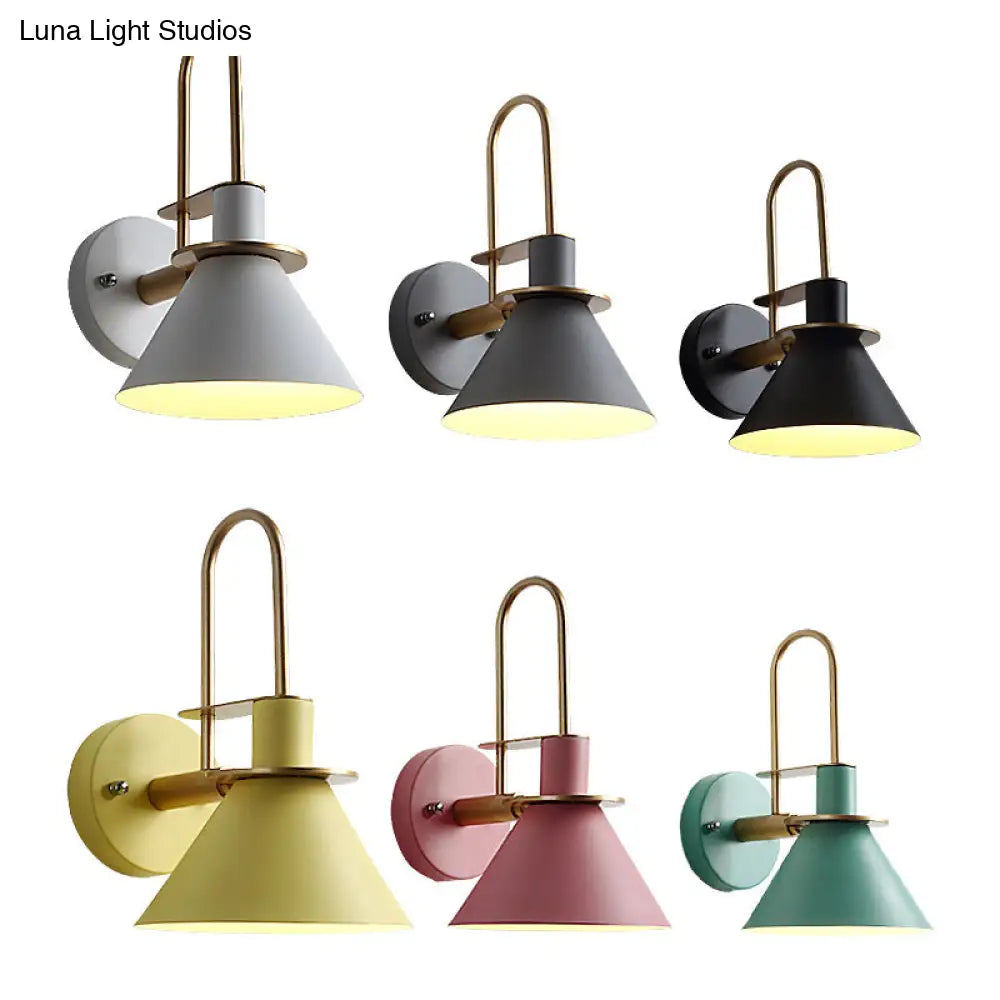 Bugle-Shaped Macaron Wall Light With Metal Shade For Bedroom