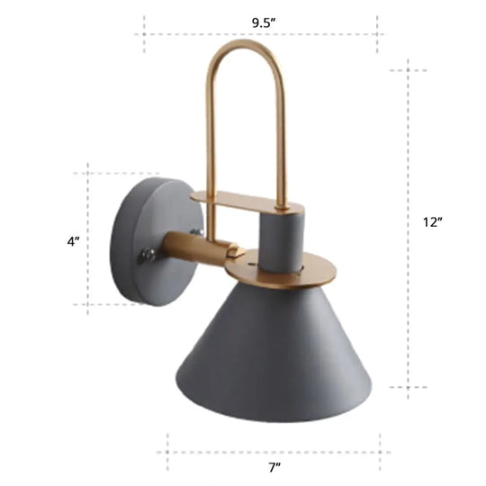 Bugle-Shaped Macaron Wall Light With Metal Shade For Bedroom Grey