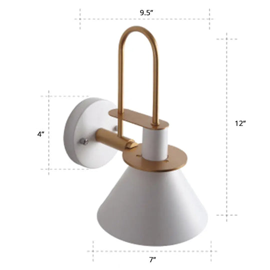 Bugle-Shaped Macaron Wall Light With Metal Shade For Bedroom White