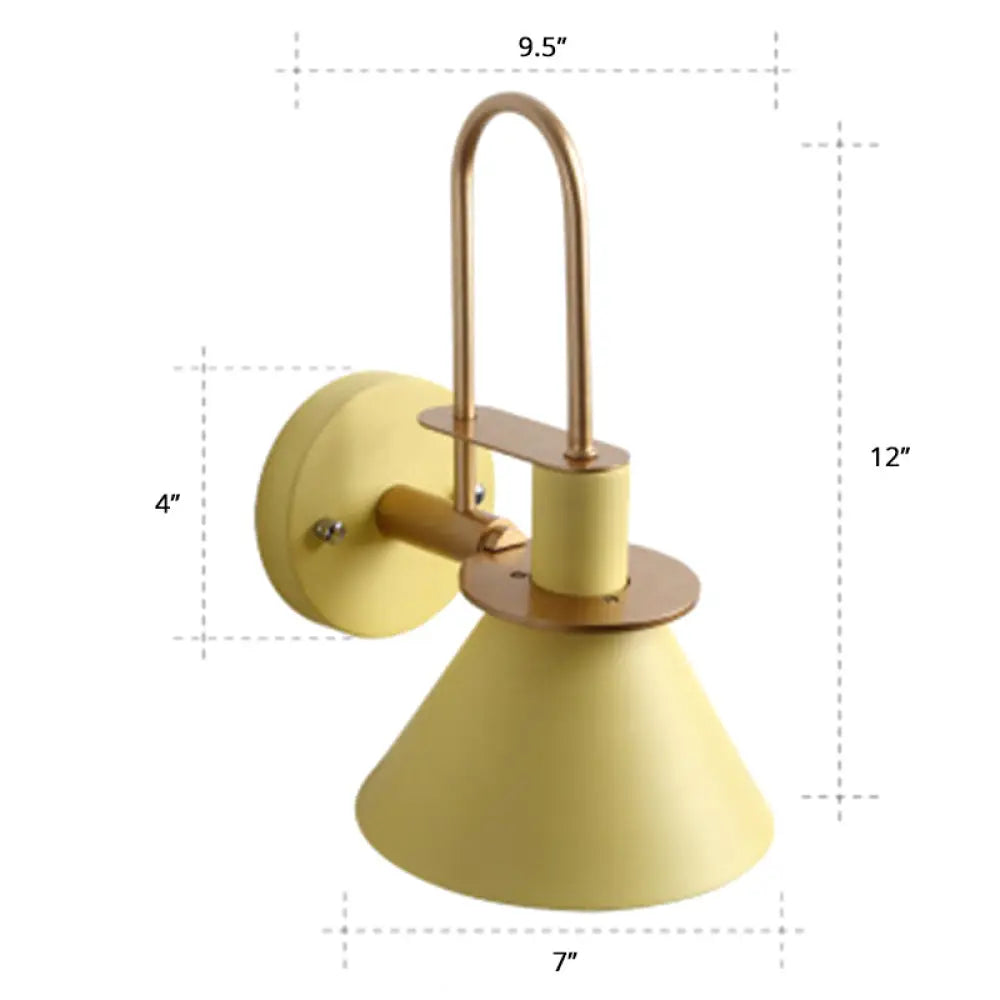 Bugle-Shaped Macaron Wall Light With Metal Shade For Bedroom Yellow