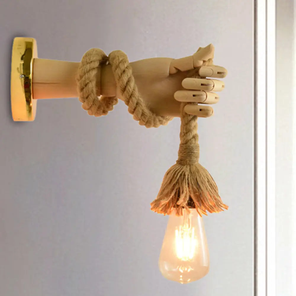 Bulb Rope Sconce Industrial Lighting: Single Wall Mounted Lamp In Black/Beige Handcrafted Design