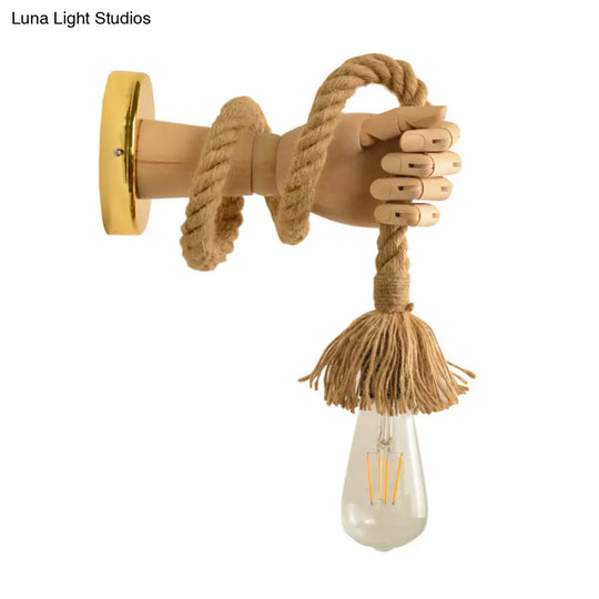 Bulb Rope Sconce Industrial Lighting: Single Wall Mounted Lamp In Black/Beige Handcrafted Design