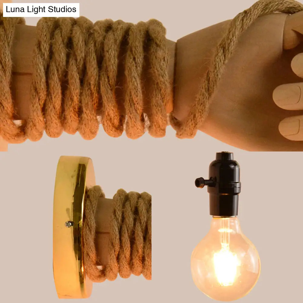 Bulb Rope Sconce Industrial Lighting: Single Wall Mounted Lamp In Black/Beige Handcrafted Design