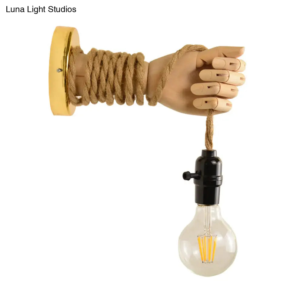 Bulb Rope Sconce Industrial Lighting: Single Wall Mounted Lamp In Black/Beige Handcrafted Design