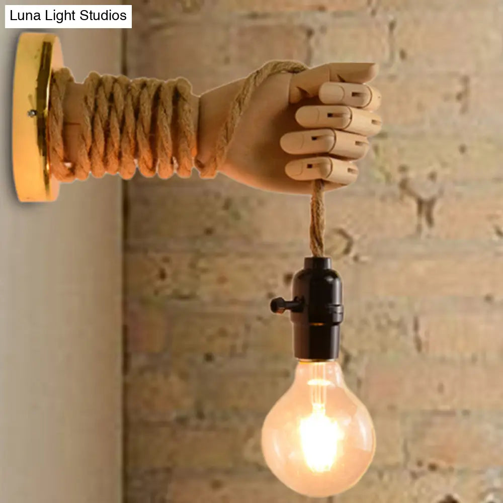 Bulb Rope Sconce Industrial Lighting: Single Wall Mounted Lamp In Black/Beige Handcrafted Design