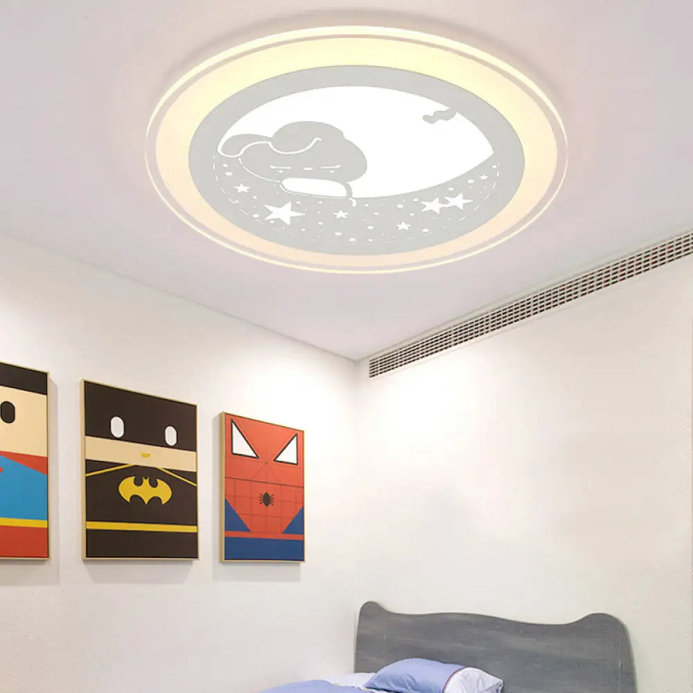 Bunny Moon Led Ceiling Lamp For Kindergarten With Animal Mount Light In White / 16’ Warm