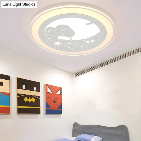 Bunny Moon Led Ceiling Lamp For Kindergarten With Animal Mount Light In White / 16 Warm