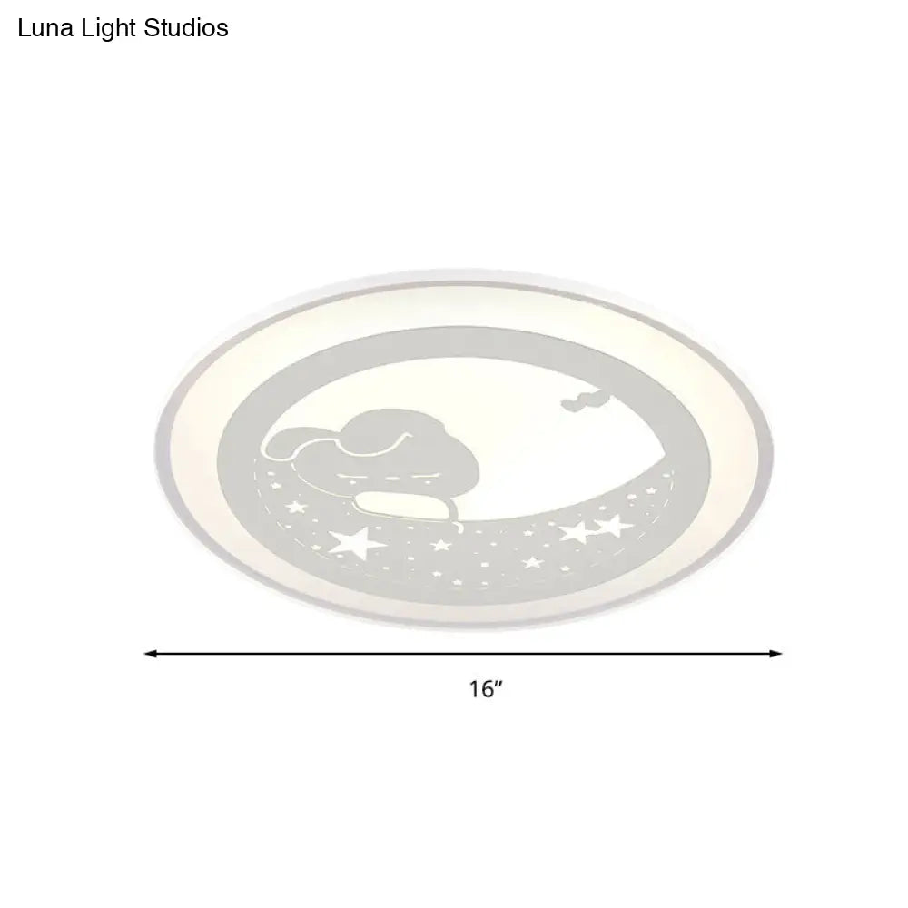 Bunny Moon Led Ceiling Lamp For Kindergarten With Animal Mount Light In White
