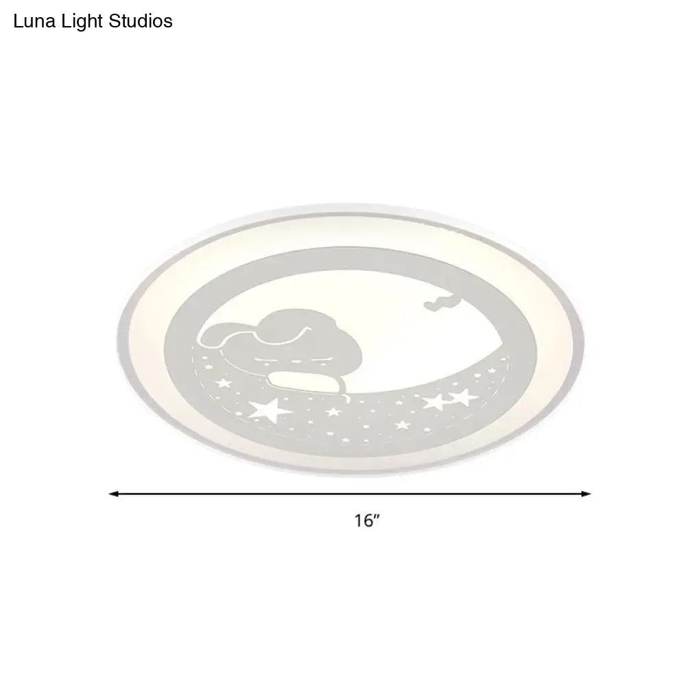 Bunny Moon Led Ceiling Lamp For Kindergarten With Animal Mount Light In White