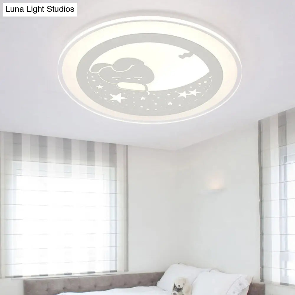 Bunny Moon Led Ceiling Lamp For Kindergarten With Animal Mount Light In White / 16